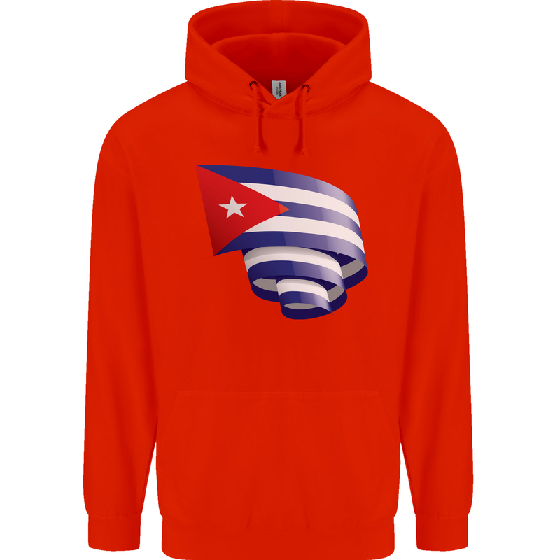 Curled Cuba Flag Cuban Day Football Mens 80% Cotton Hoodie Bright Red