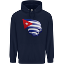 Curled Cuba Flag Cuban Day Football Mens 80% Cotton Hoodie Navy Blue