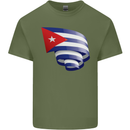 Curled Cuba Flag Cuban Day Football Mens Cotton T-Shirt Tee Top Military Green