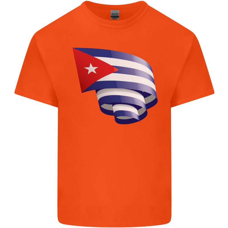 Curled Cuba Flag Cuban Day Football Mens Cotton T-Shirt Tee Top Orange