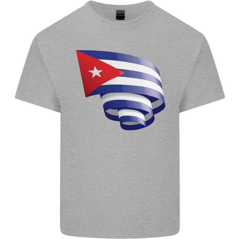 Curled Cuba Flag Cuban Day Football Mens Cotton T-Shirt Tee Top Sports Grey