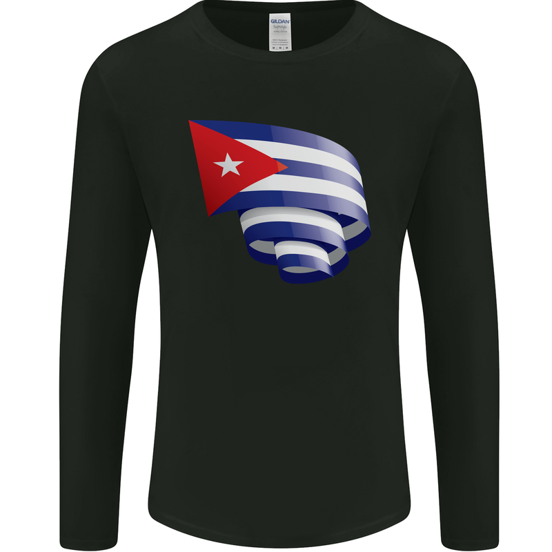 Curled Cuba Flag Cuban Day Football Mens Long Sleeve T-Shirt Black