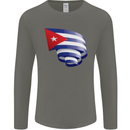 Curled Cuba Flag Cuban Day Football Mens Long Sleeve T-Shirt Charcoal