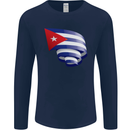 Curled Cuba Flag Cuban Day Football Mens Long Sleeve T-Shirt Navy Blue