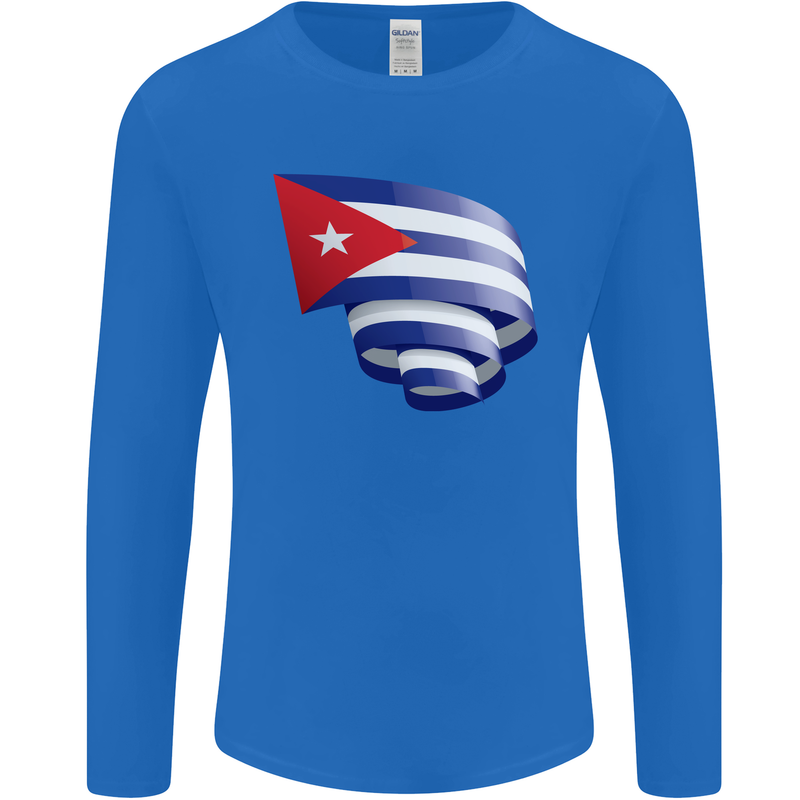 Curled Cuba Flag Cuban Day Football Mens Long Sleeve T-Shirt Royal Blue