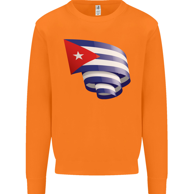 Curled Cuba Flag Cuban Day Football Mens Sweatshirt Jumper Orange