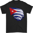 Curled Cuba Flag Cuban Day Football Mens T-Shirt 100% Cotton Black