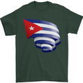Curled Cuba Flag Cuban Day Football Mens T-Shirt 100% Cotton Forest Green