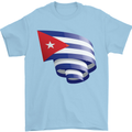 Curled Cuba Flag Cuban Day Football Mens T-Shirt 100% Cotton Light Blue