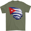 Curled Cuba Flag Cuban Day Football Mens T-Shirt 100% Cotton Military Green
