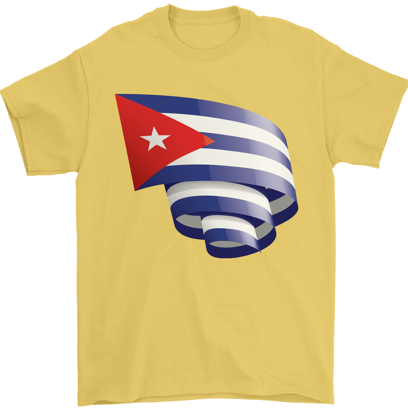 Curled Cuba Flag Cuban Day Football Mens T-Shirt 100% Cotton Yellow