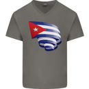 Curled Cuba Flag Cuban Day Football Mens V-Neck Cotton T-Shirt Charcoal