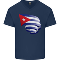 Curled Cuba Flag Cuban Day Football Mens V-Neck Cotton T-Shirt Navy Blue