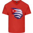 Curled Cuba Flag Cuban Day Football Mens V-Neck Cotton T-Shirt Red