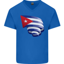 Curled Cuba Flag Cuban Day Football Mens V-Neck Cotton T-Shirt Royal Blue
