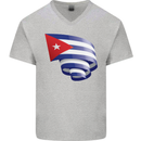 Curled Cuba Flag Cuban Day Football Mens V-Neck Cotton T-Shirt Sports Grey