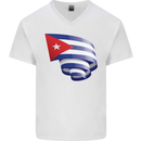 Curled Cuba Flag Cuban Day Football Mens V-Neck Cotton T-Shirt White