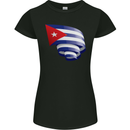 Curled Cuba Flag Cuban Day Football Womens Petite Cut T-Shirt Black