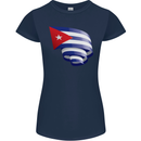 Curled Cuba Flag Cuban Day Football Womens Petite Cut T-Shirt Navy Blue