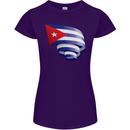 Curled Cuba Flag Cuban Day Football Womens Petite Cut T-Shirt Purple