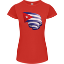 Curled Cuba Flag Cuban Day Football Womens Petite Cut T-Shirt Red