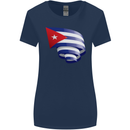 Curled Cuba Flag Cuban Day Football Womens Wider Cut T-Shirt Navy Blue