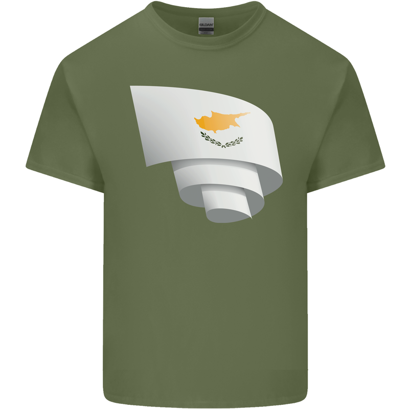 Curled Cyprus Flag Cypriot Day Football Mens Cotton T-Shirt Tee Top Military Green