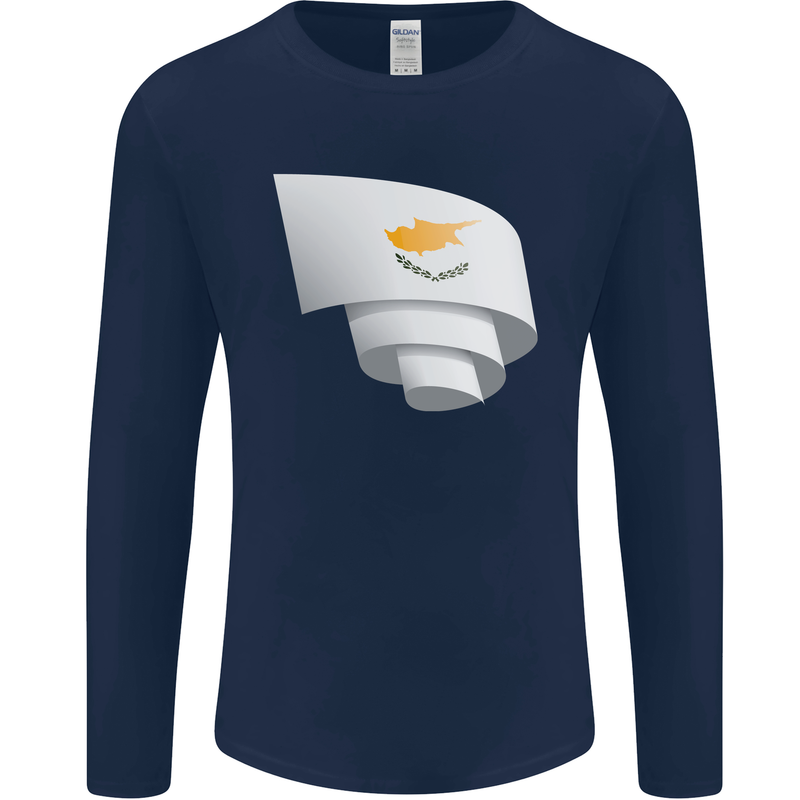 Curled Cyprus Flag Cypriot Day Football Mens Long Sleeve T-Shirt Navy Blue