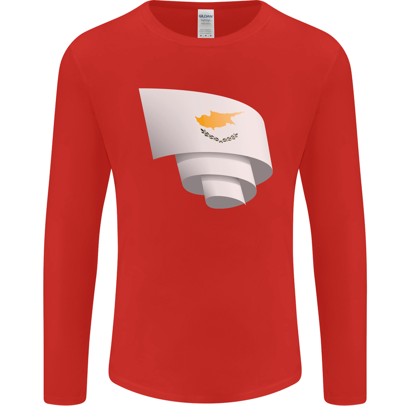 Curled Cyprus Flag Cypriot Day Football Mens Long Sleeve T-Shirt Red