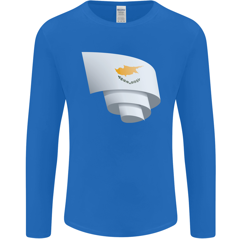 Curled Cyprus Flag Cypriot Day Football Mens Long Sleeve T-Shirt Royal Blue