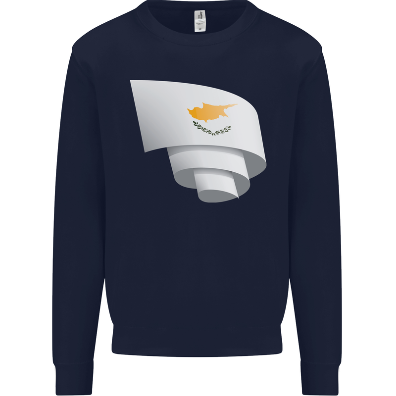 Curled Cyprus Flag Cypriot Day Football Mens Sweatshirt Jumper Navy Blue