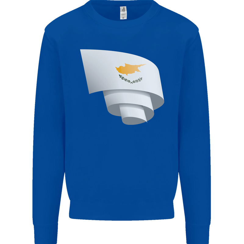 Curled Cyprus Flag Cypriot Day Football Mens Sweatshirt Jumper Royal Blue