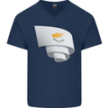 Curled Cyprus Flag Cypriot Day Football Mens V-Neck Cotton T-Shirt Navy Blue