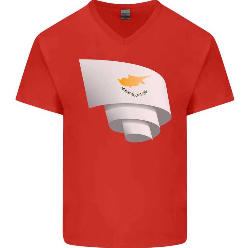 Curled Cyprus Flag Cypriot Day Football Mens V-Neck Cotton T-Shirt Red