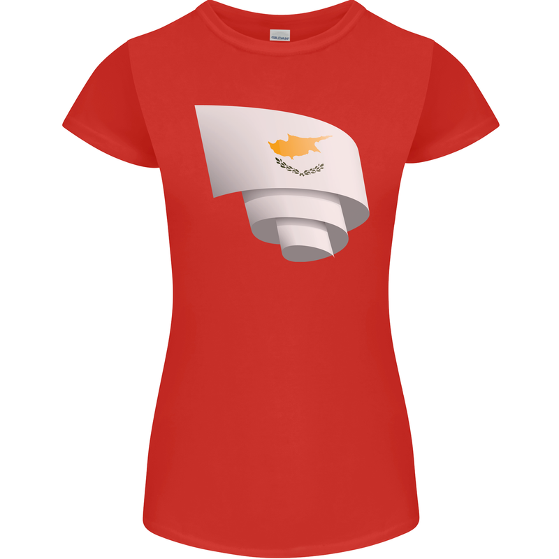 Curled Cyprus Flag Cypriot Day Football Womens Petite Cut T-Shirt Red