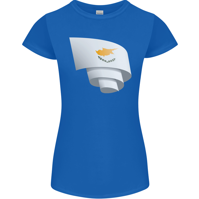 Curled Cyprus Flag Cypriot Day Football Womens Petite Cut T-Shirt Royal Blue