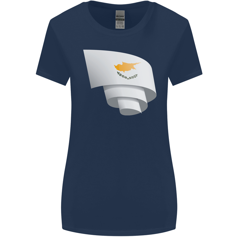 Curled Cyprus Flag Cypriot Day Football Womens Wider Cut T-Shirt Navy Blue