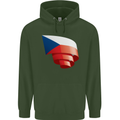 Curled Czechia Flag Czech Republic Day Football Childrens Kids Hoodie Forest Green