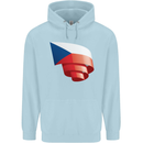 Curled Czechia Flag Czech Republic Day Football Childrens Kids Hoodie Light Blue