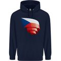 Curled Czechia Flag Czech Republic Day Football Childrens Kids Hoodie Navy Blue