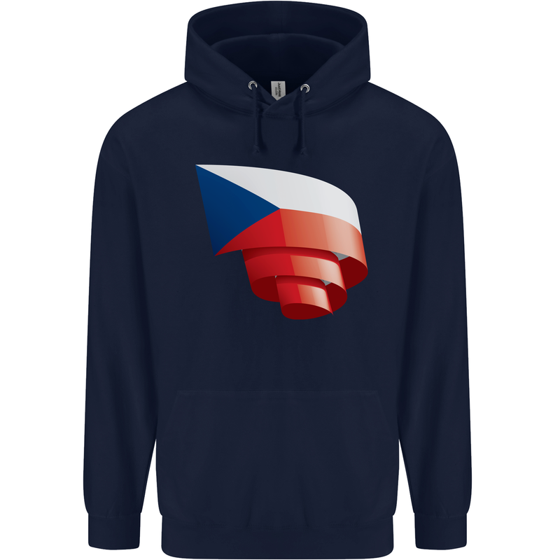 Curled Czechia Flag Czech Republic Day Football Childrens Kids Hoodie Navy Blue