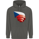 Curled Czechia Flag Czech Republic Day Football Childrens Kids Hoodie Storm Grey
