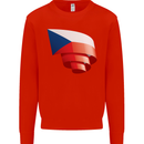 Curled Czechia Flag Czech Republic Day Football Kids Sweatshirt Jumper Bright Red