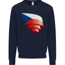 Curled Czechia Flag Czech Republic Day Football Kids Sweatshirt Jumper Navy Blue