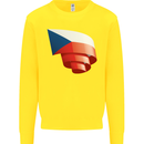 Curled Czechia Flag Czech Republic Day Football Kids Sweatshirt Jumper Yellow