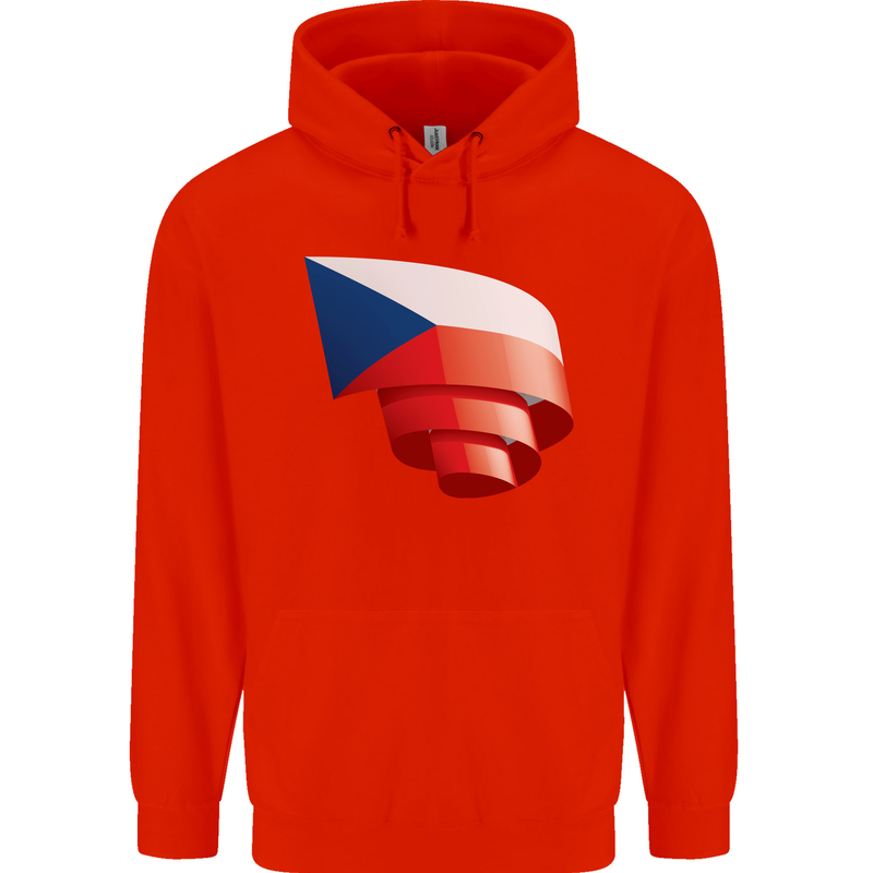 Curled Czechia Flag Czech Republic Day Football Mens 80% Cotton Hoodie Bright Red