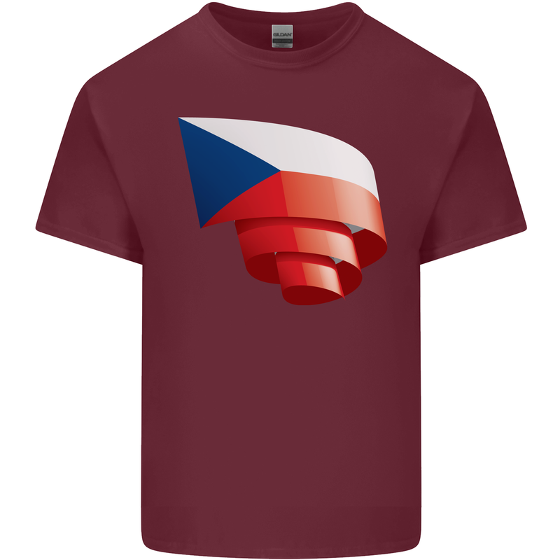 Curled Czechia Flag Czech Republic Day Football Mens Cotton T-Shirt Tee Top Maroon