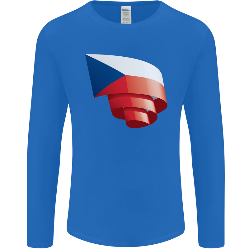 Curled Czechia Flag Czech Republic Day Football Mens Long Sleeve T-Shirt Royal Blue