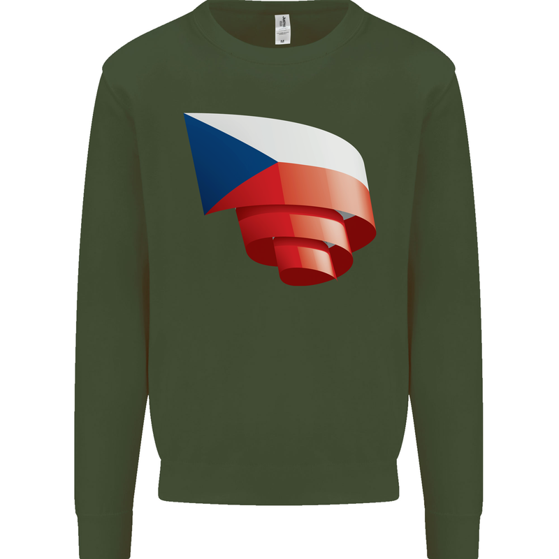 Curled Czechia Flag Czech Republic Day Football Mens Sweatshirt Jumper Forest Green