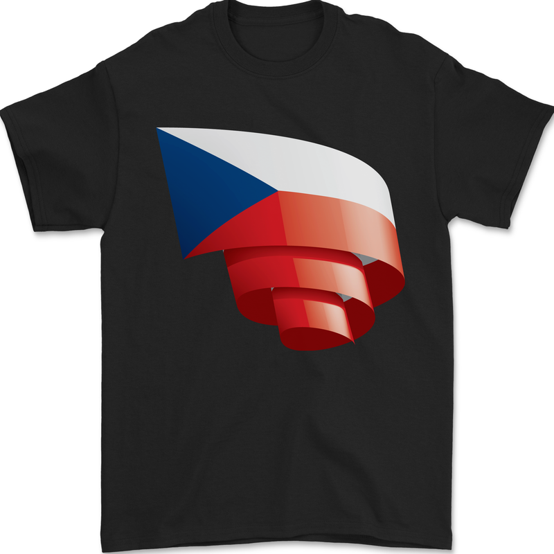 Curled Czechia Flag Czech Republic Day Football Mens T-Shirt 100% Cotton Black